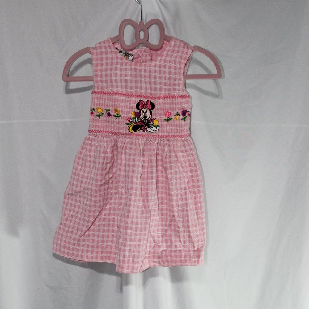 Vintage Walt Disney Word Baby Pink Gingham Minnie Mouse Dress
